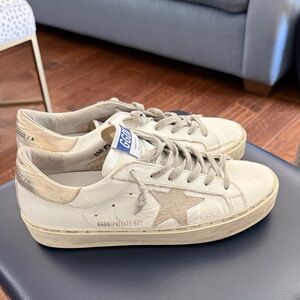 Golden Goose White Gray Tan Hi Star Low-Top Sneakers